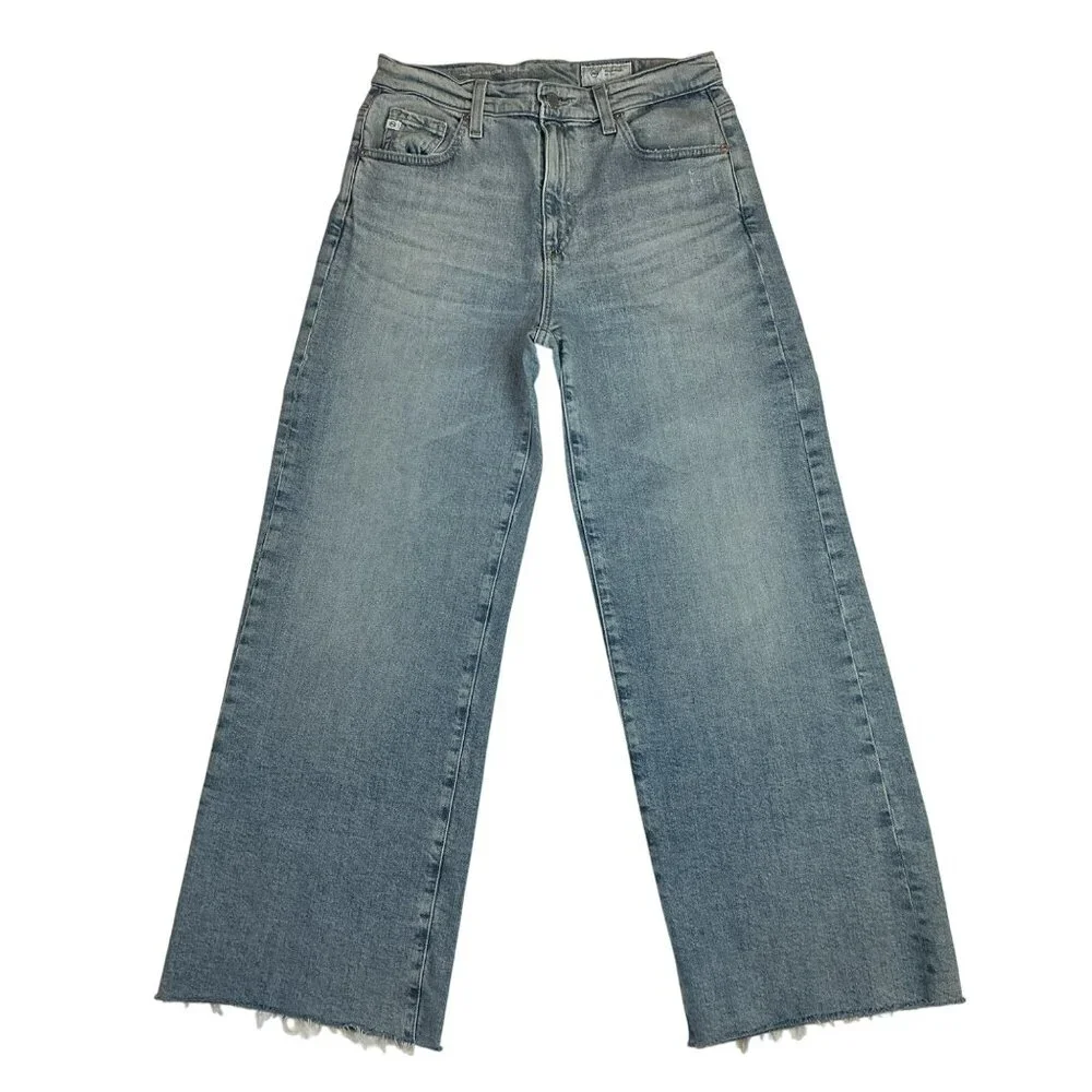 AG Saige Wide Leg Crop High Rise Fit Jeans Womens 27 Blue Raw Hem - Picture 2 of 12